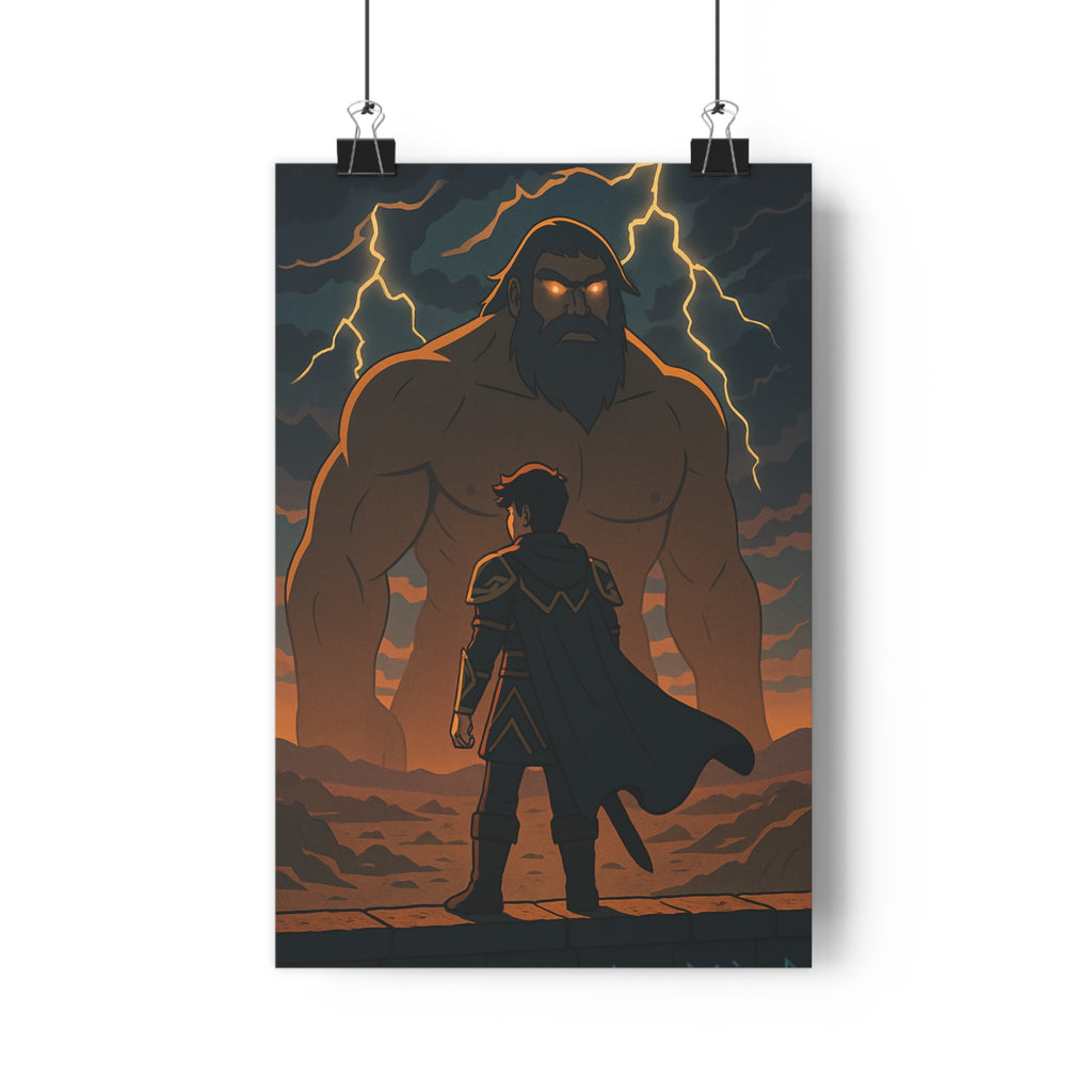 Poster décoratif épique guerrier colosse dramatique sombre orange chambre bureau ambiance orageux 30x46 qualité