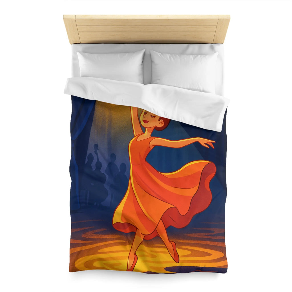 Housse de couette danseuse élégante en robe orange sous projecteur dans un théâtre