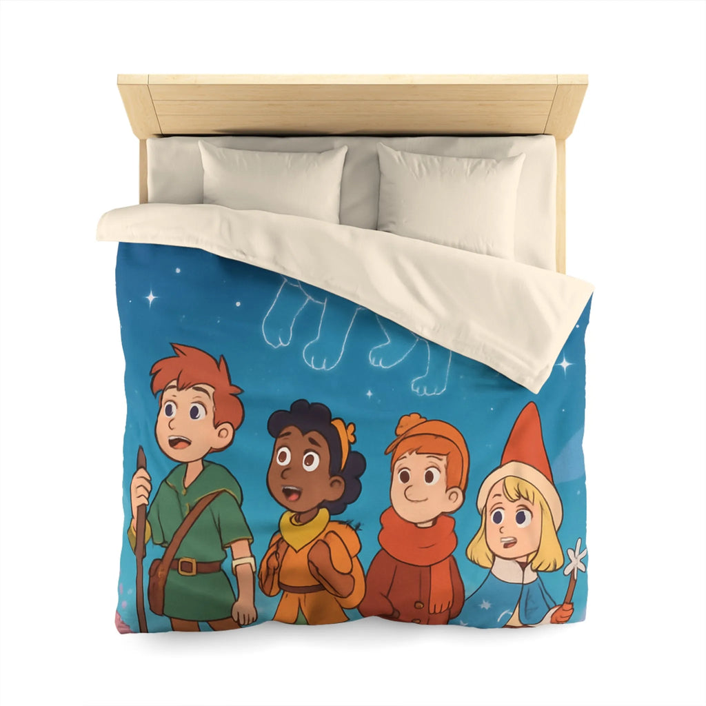 Housse de couette colorée avec enfants aventuriers et constellations nuit étoilée