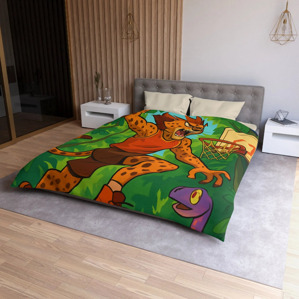 Housse de couette jungle dynamique avec lionceaux jouant au basket dans la forêt