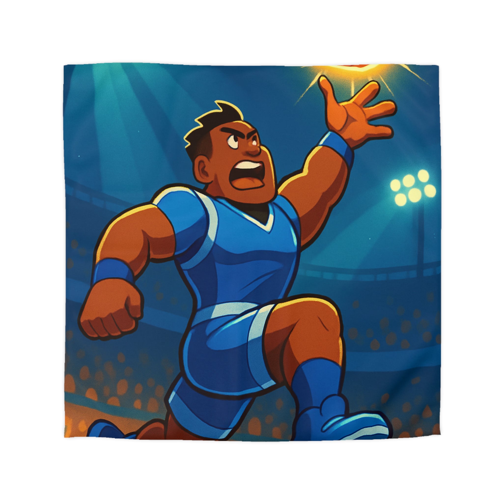 Housse de couette sportive illustrée avec joueur de basketball dynamique et ballon lumineux