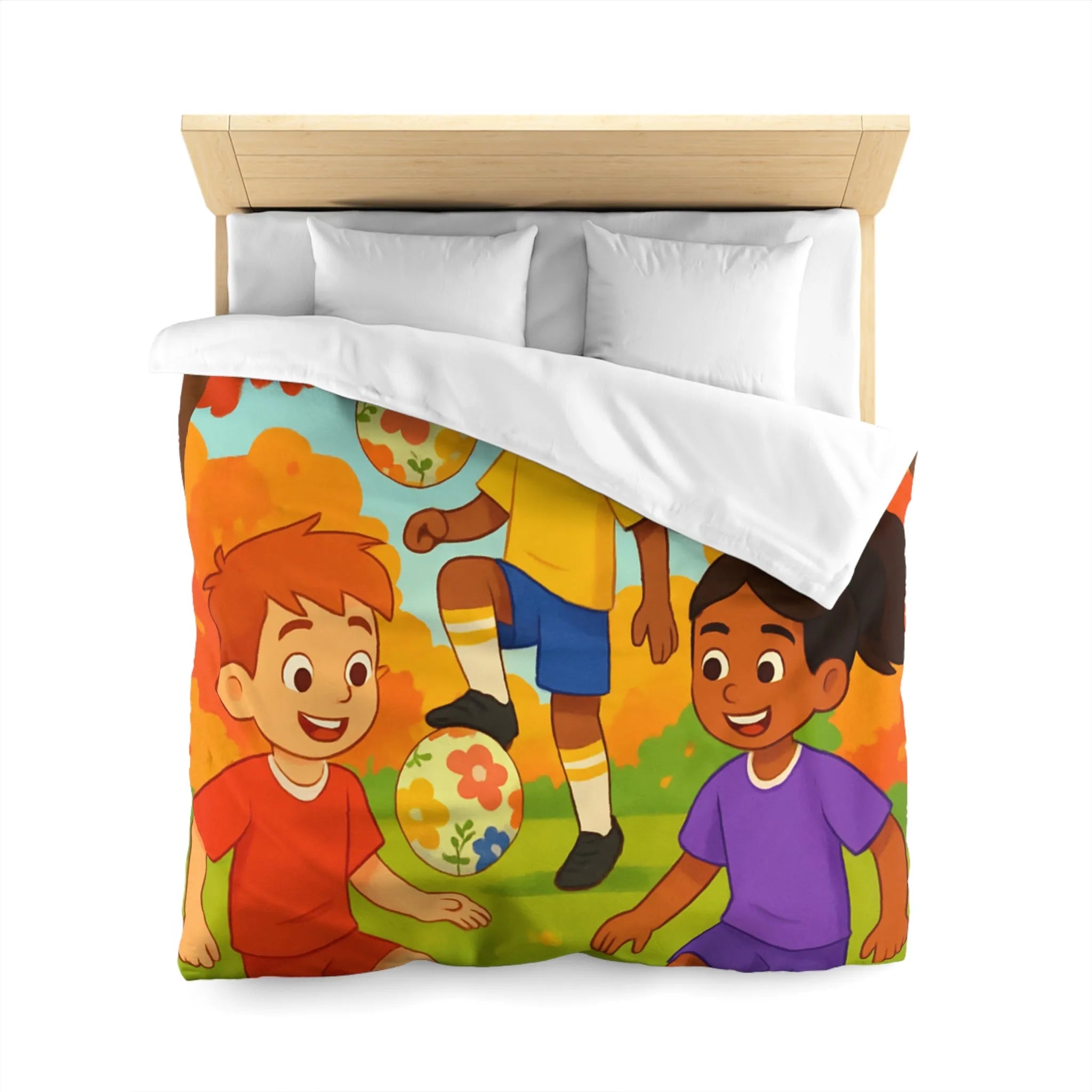 Housse de Couette Enfant Animée, Jeu de Ballon en Automne aux Couleurs Vives