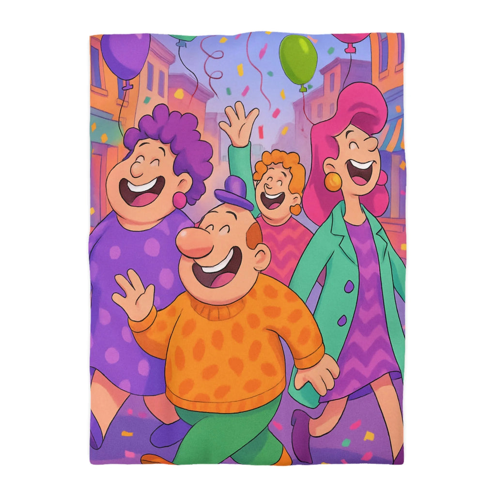 Housse de couette joyeuse avec personnages et ballons pour décoration festive chambre