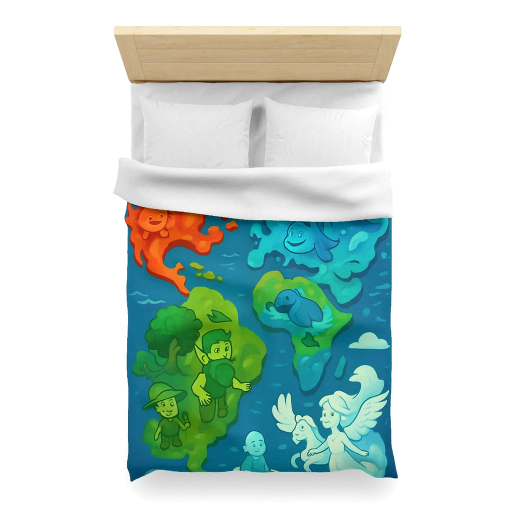 Housse de couette colorée avec illustration ludique des éléments naturels en harmonie