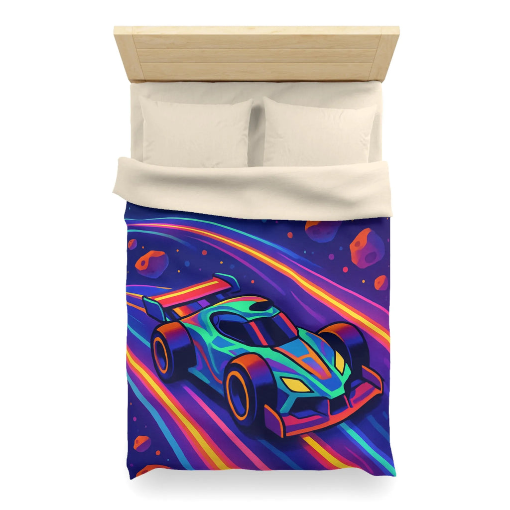 Éblouissante Housse de Couette avec Voiture Néon Galactique et Planètes Colorées