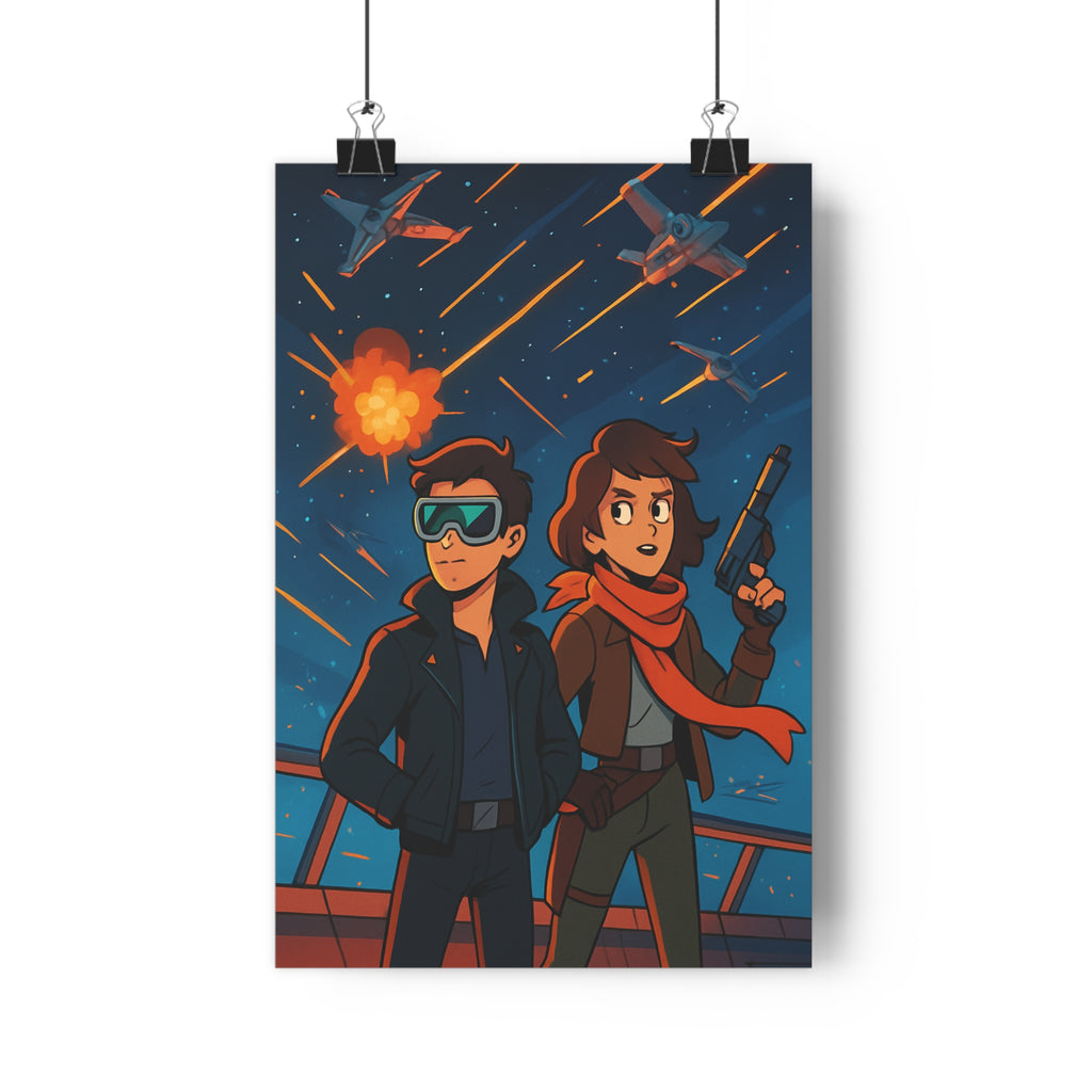 Poster décoratif galactique bleu aventure salon enfant moderne futuriste héroïque espace action détermination explosif