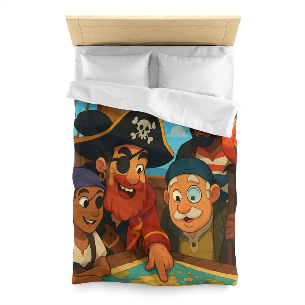 Housse de couette pirate colorée avec carte au trésor et équipage amical joyeux