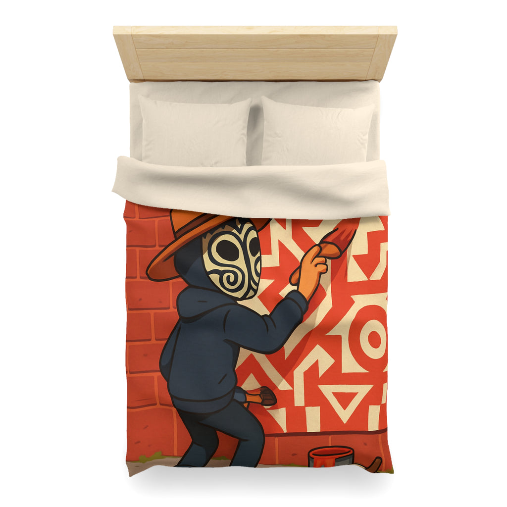 Housse de Couette Style Graffiti Masque Ethnique en Rouge et Blanc Pour Chambre Adulte