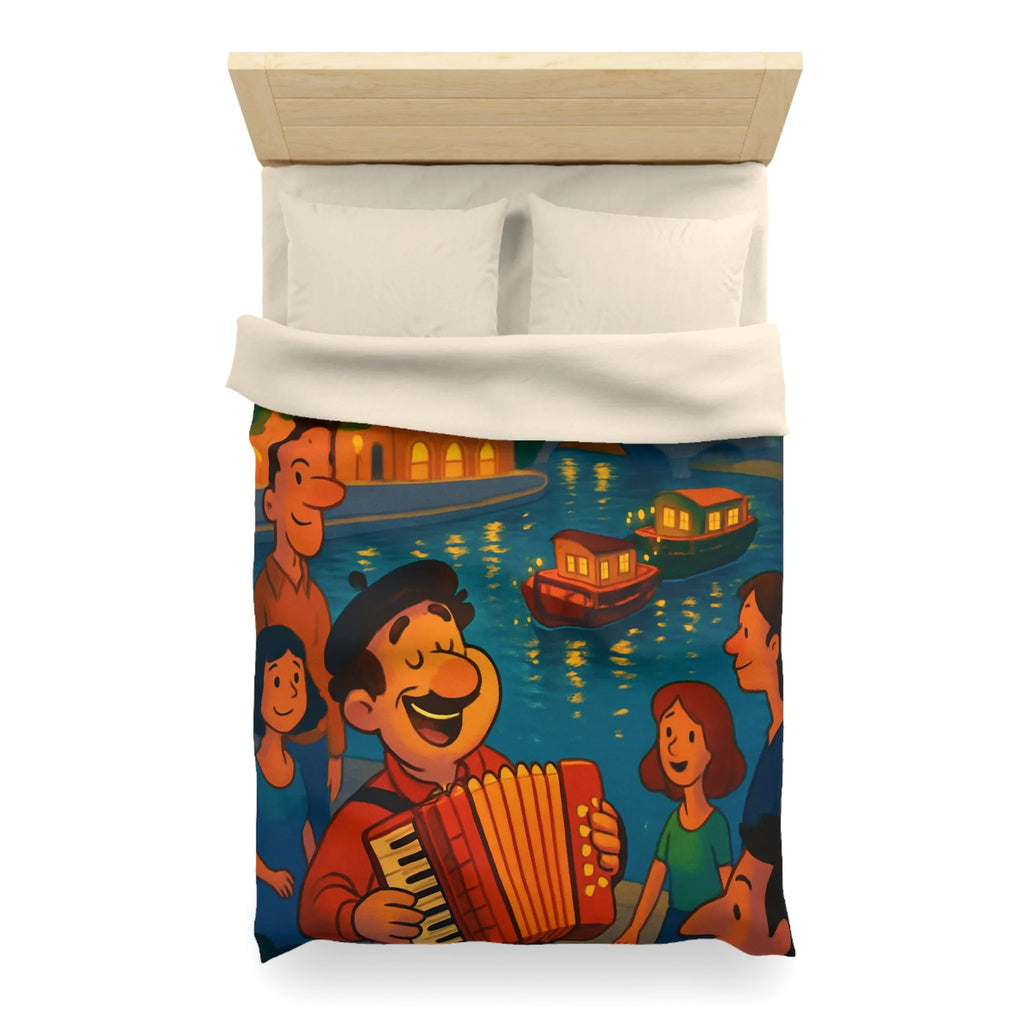 Housse de couette avec illustration animée d'une scène joyeuse au bord de la rivière