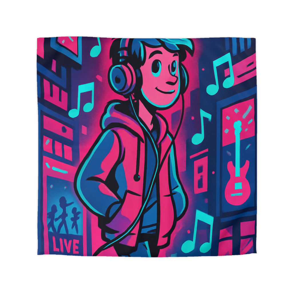 Plongez dans un univers coloré et musical avec cette housse de couette animée