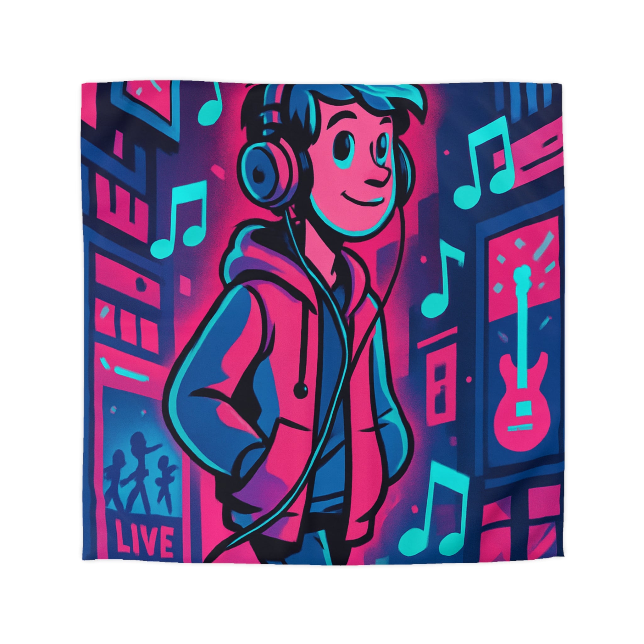 Plongez dans un univers coloré et musical avec cette housse de couette animée