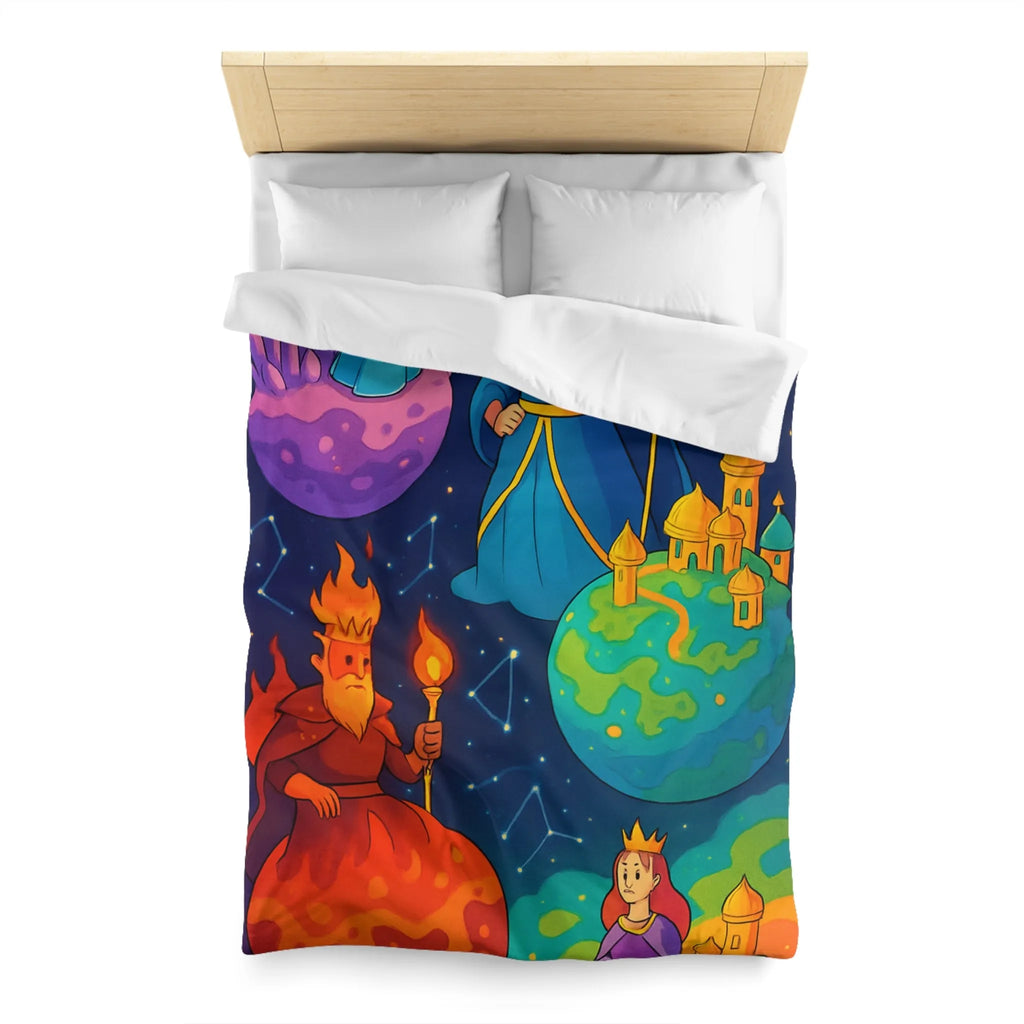 Housse de Couette Imaginaire avec Rois et Reines sur Planètes Mystiques Étoilées