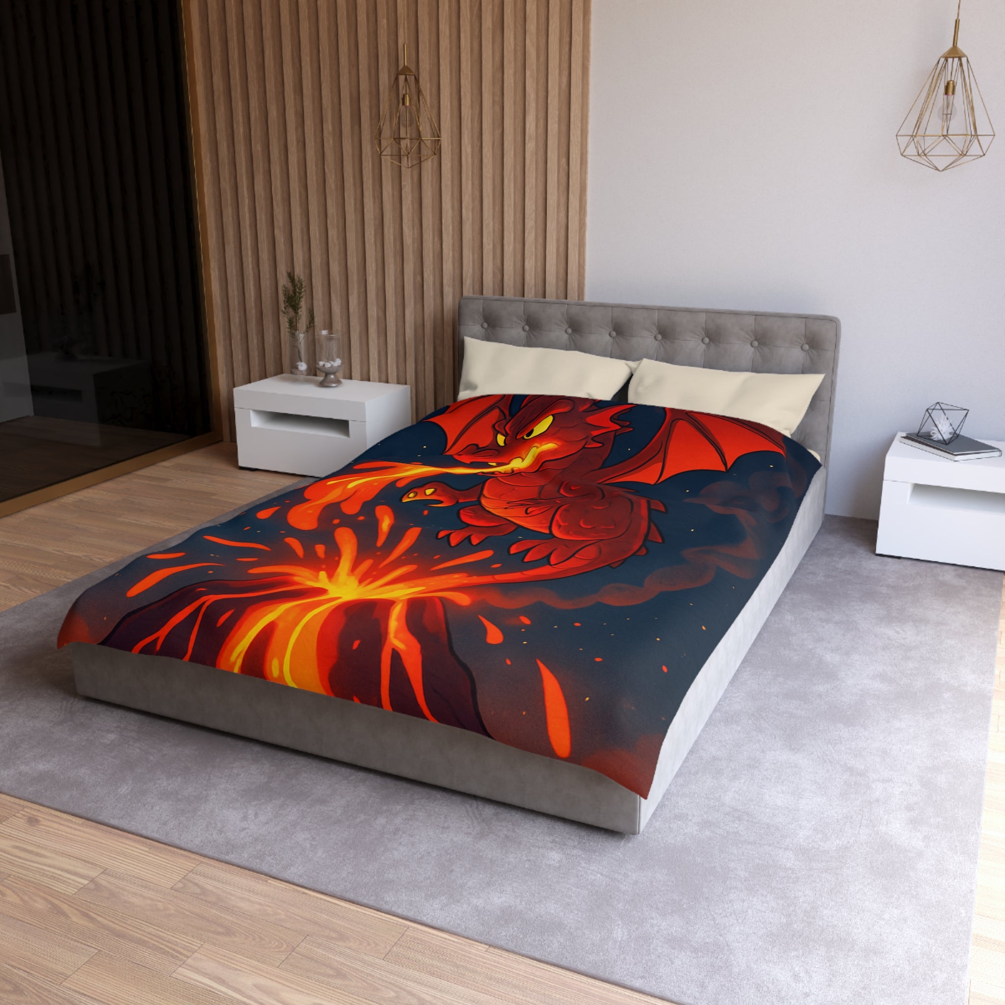 Intense Housse Dragon Rouge Feu Volcanique Ambiance Nocturne Idéale pour Chambre Fantasy