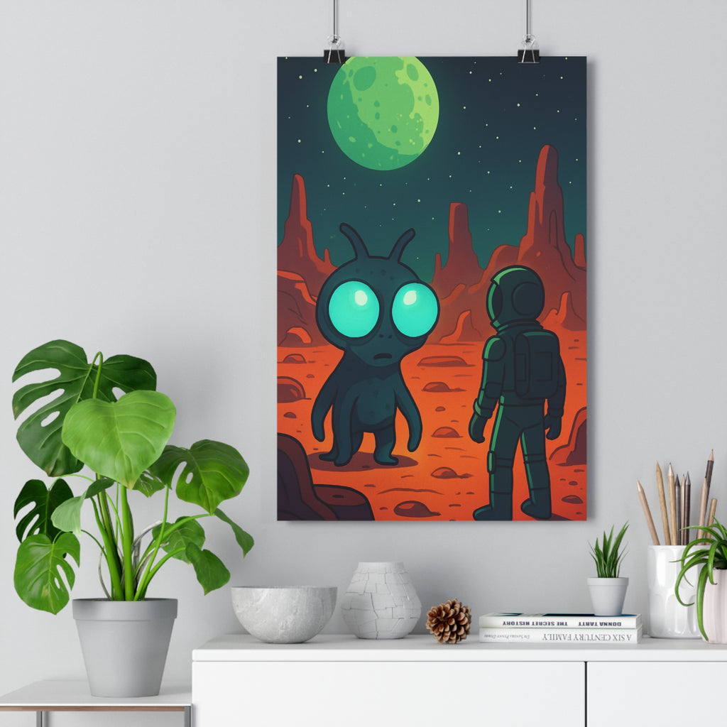 Poster décoratif astronaute extraterrestre rouge vert mystique moderne bureau chambre aventure mystérieux 30x46 cm