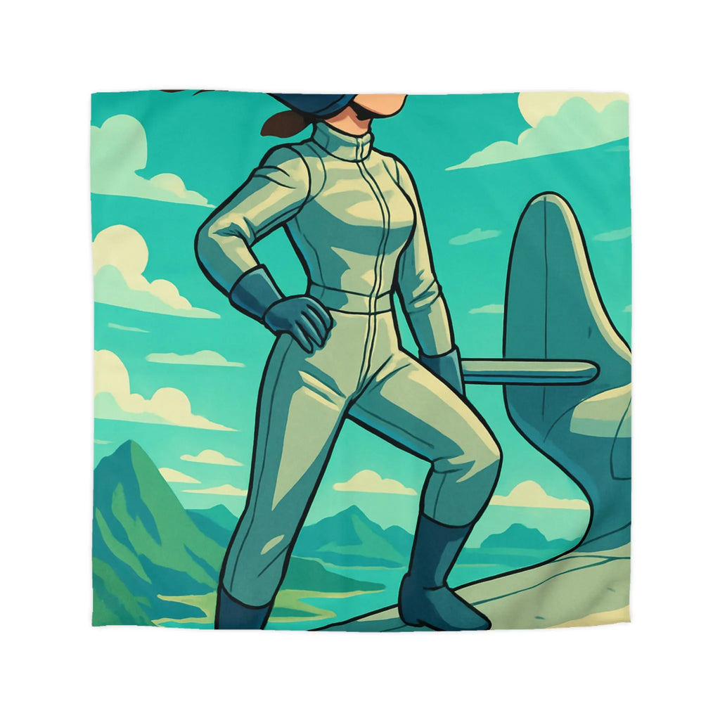 Housse de couette aventure rêveuse pour chambre avec pilote et avion paysage fantastique