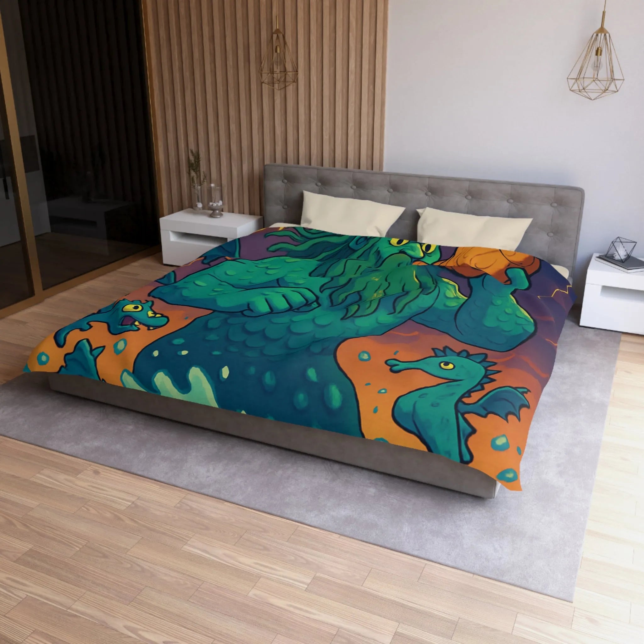 Housse de couette marine avec dessin de triton et créatures océaniques colorées enchanteurs