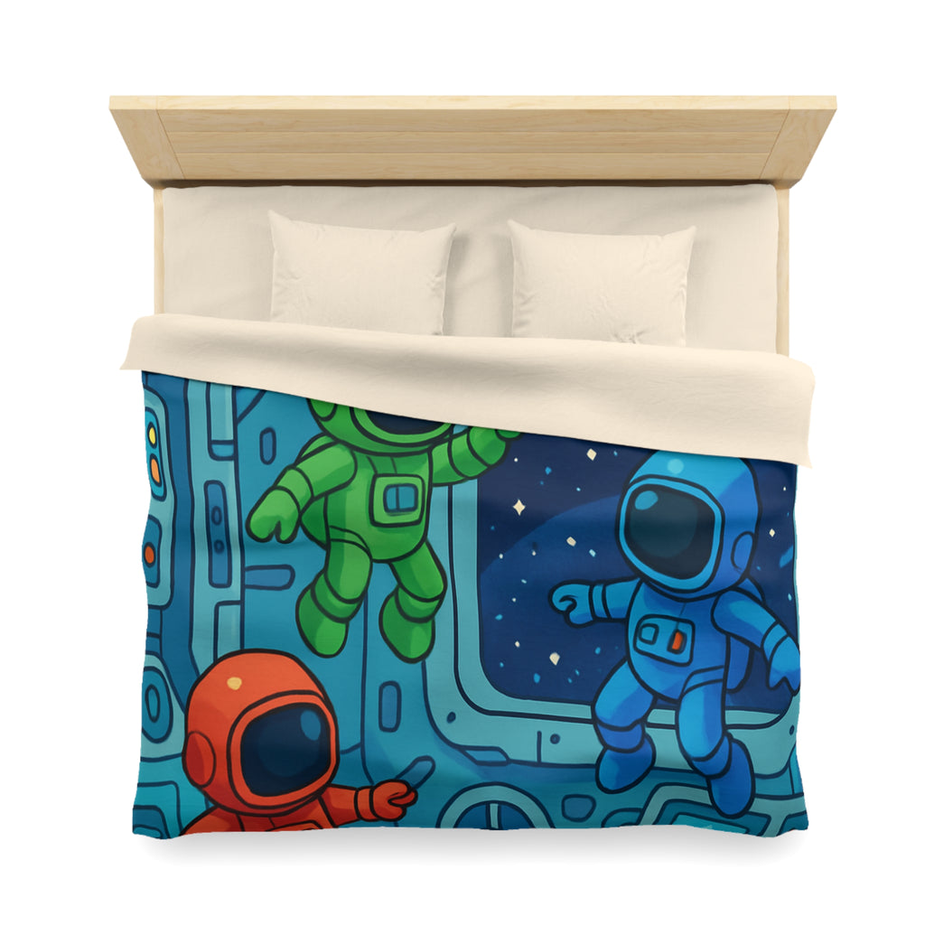 Quatre Astronautes Colorés Flottant Joyeusement Dans Une Station Spatiale Avec Vue Sur Étoiles