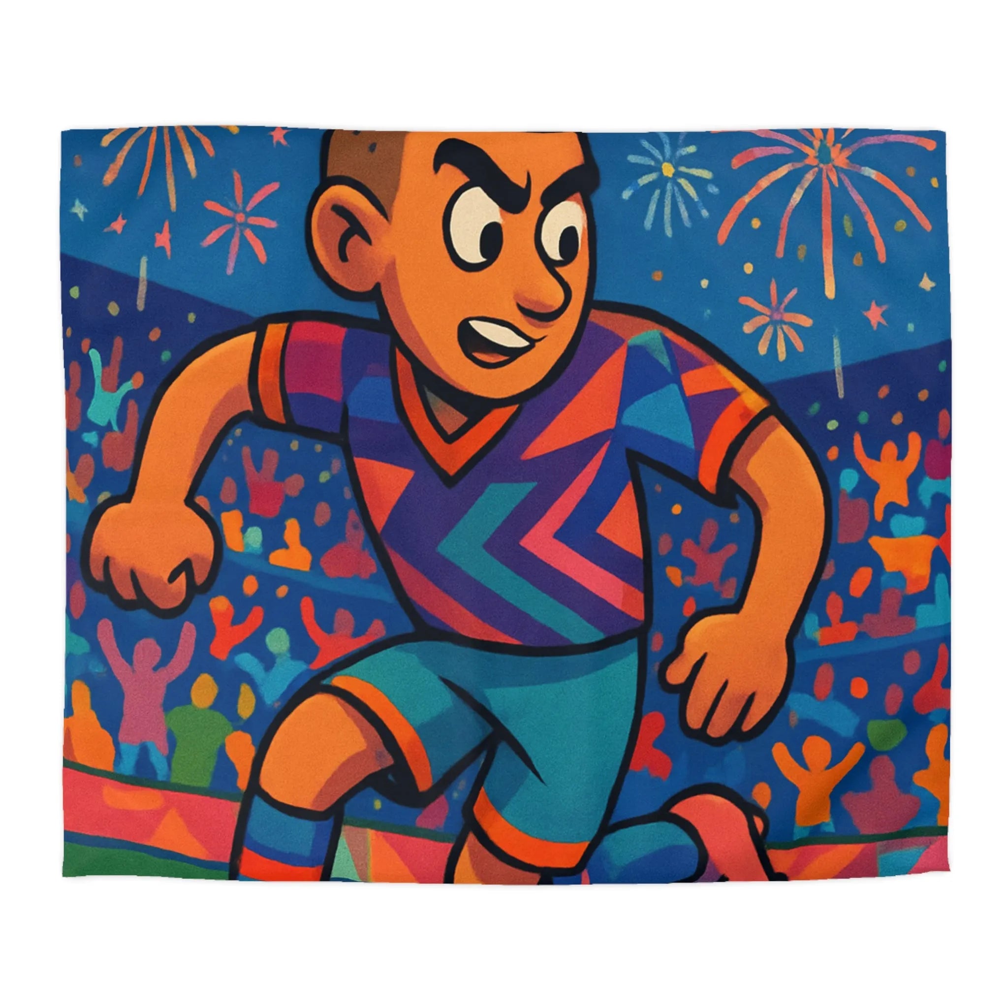 Housse de Couette Enfant Footballeur, Éclats de Couleurs, Feux d’Artifice, Terrain de Foot