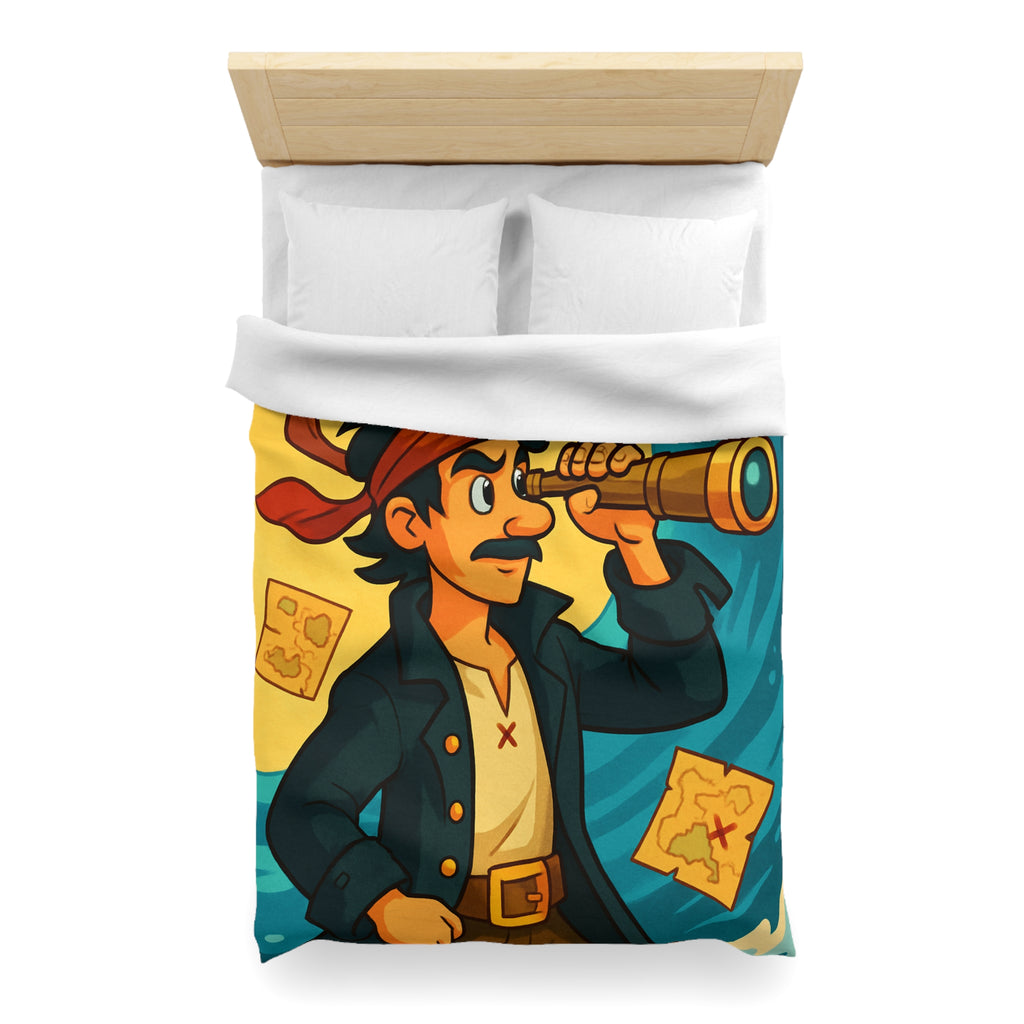 Housse de Couette Pirate pour Chambre Adulte avec Carte Trésor et Vagues Océaniques