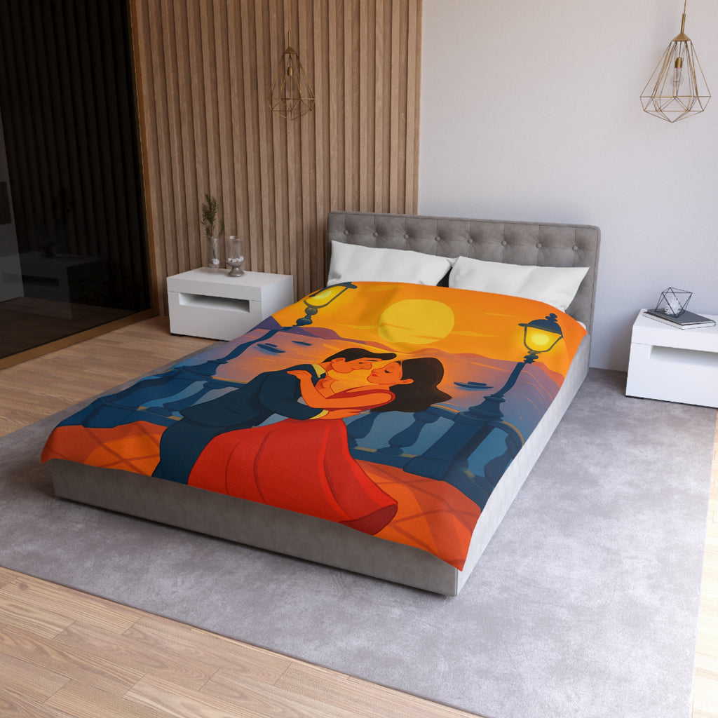 Housse de couette romantique coucher de soleil couple dansant au bord de mer