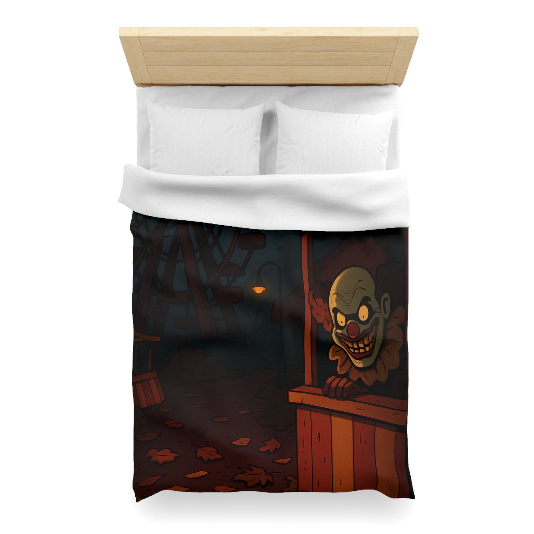Housse de couette terrifiante avec clown sinistre et grande roue inquiétante la nuit