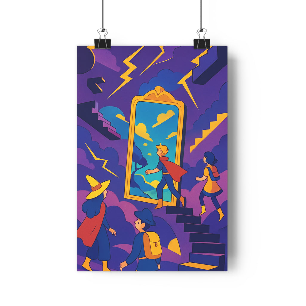 Poster décoratif psychédélique violet jaune bleu mystique onirique miroir escalier salon bureau 30x46 qualité