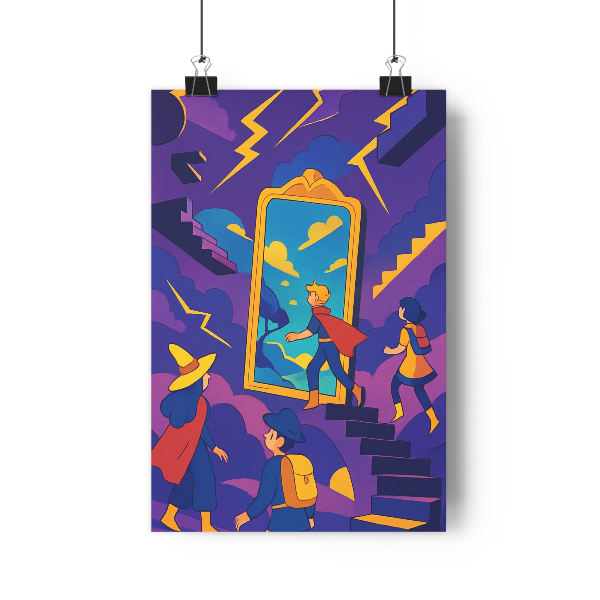 Poster décoratif psychédélique violet jaune bleu mystique onirique miroir escalier salon bureau 30x46 qualité