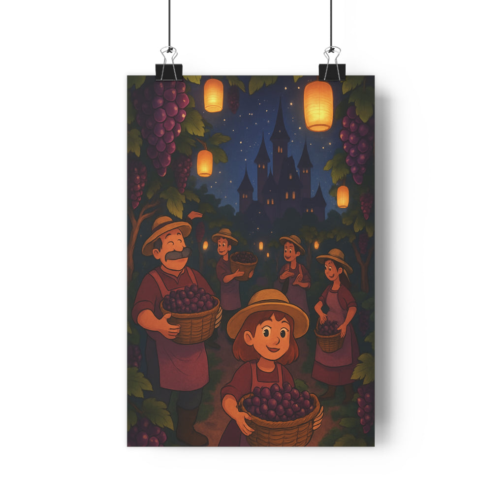 Poster décoratif cartoon féerique raisin vendange lumineux mystique salon chambre enfant affiche colorée ambiance