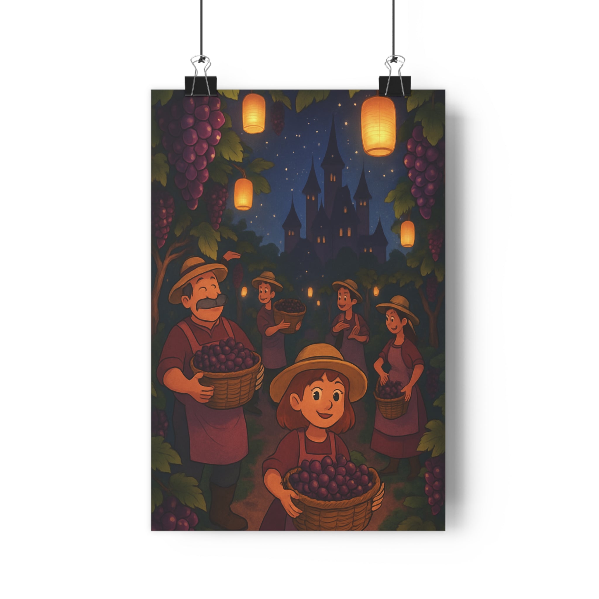 Poster décoratif cartoon féerique raisin vendange lumineux mystique salon chambre enfant affiche colorée ambiance