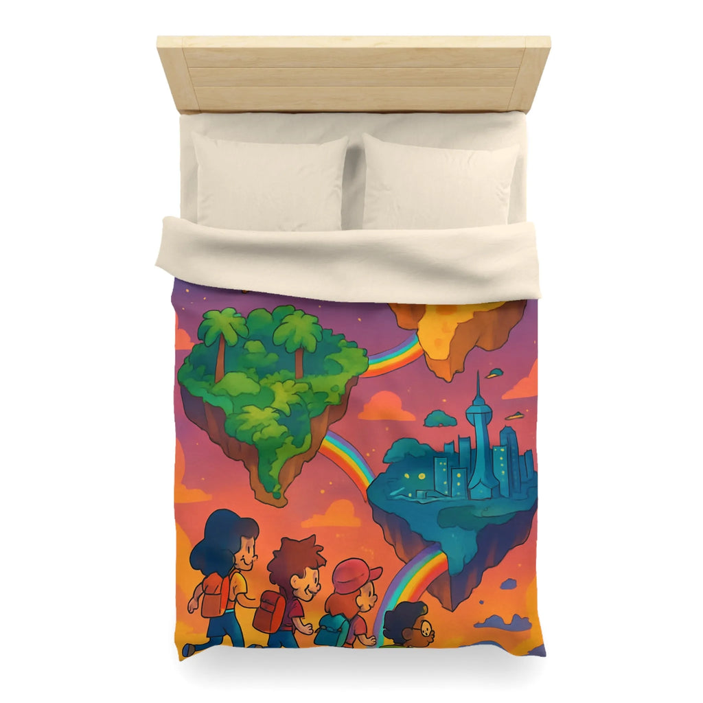 Housse de couette avec univers magique flottant pour chambre d'enfant colorée arc-en-ciel