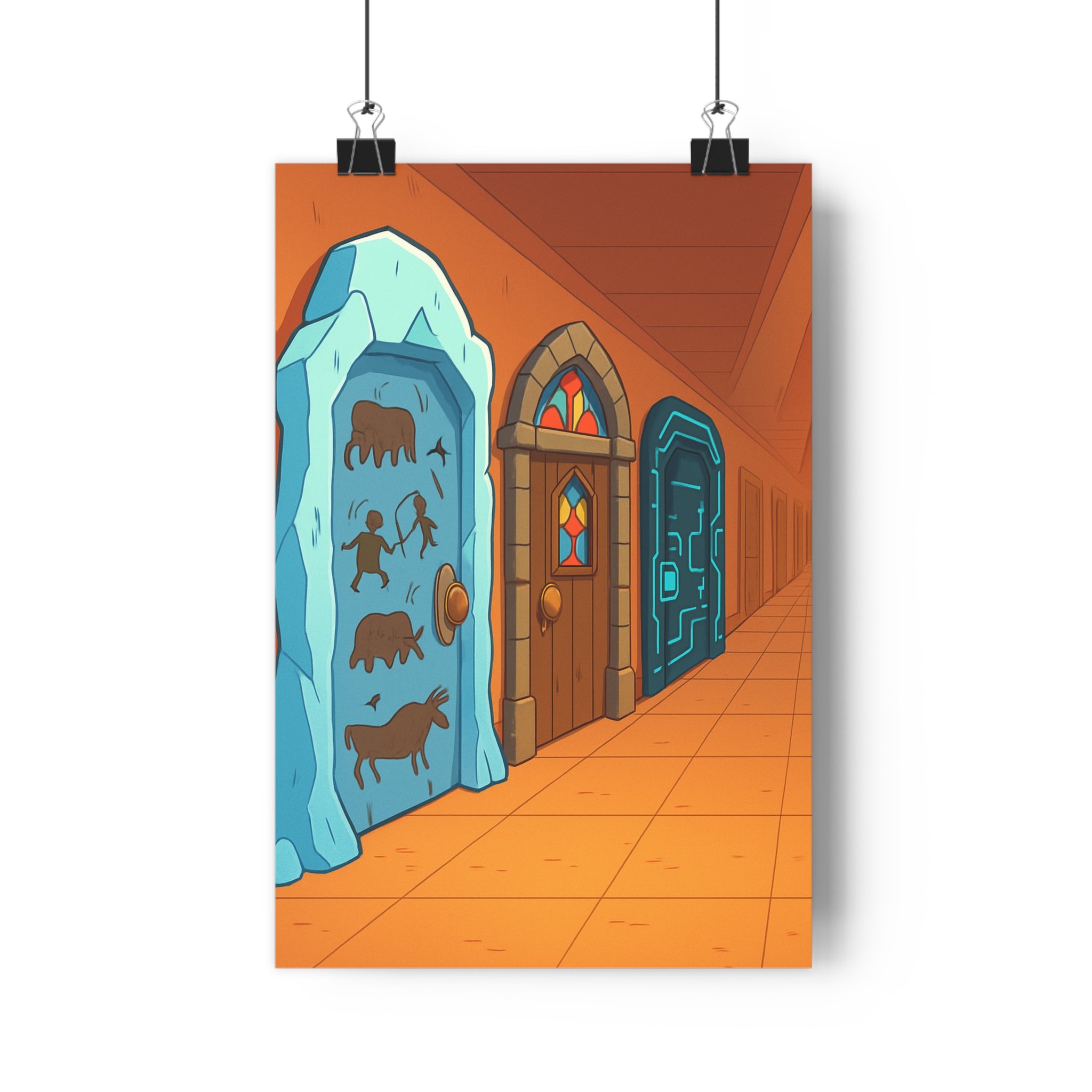 Poster décoratif cartoon coloré vibrant voyage temps salon chambre enfant artistique unique captivant qualité