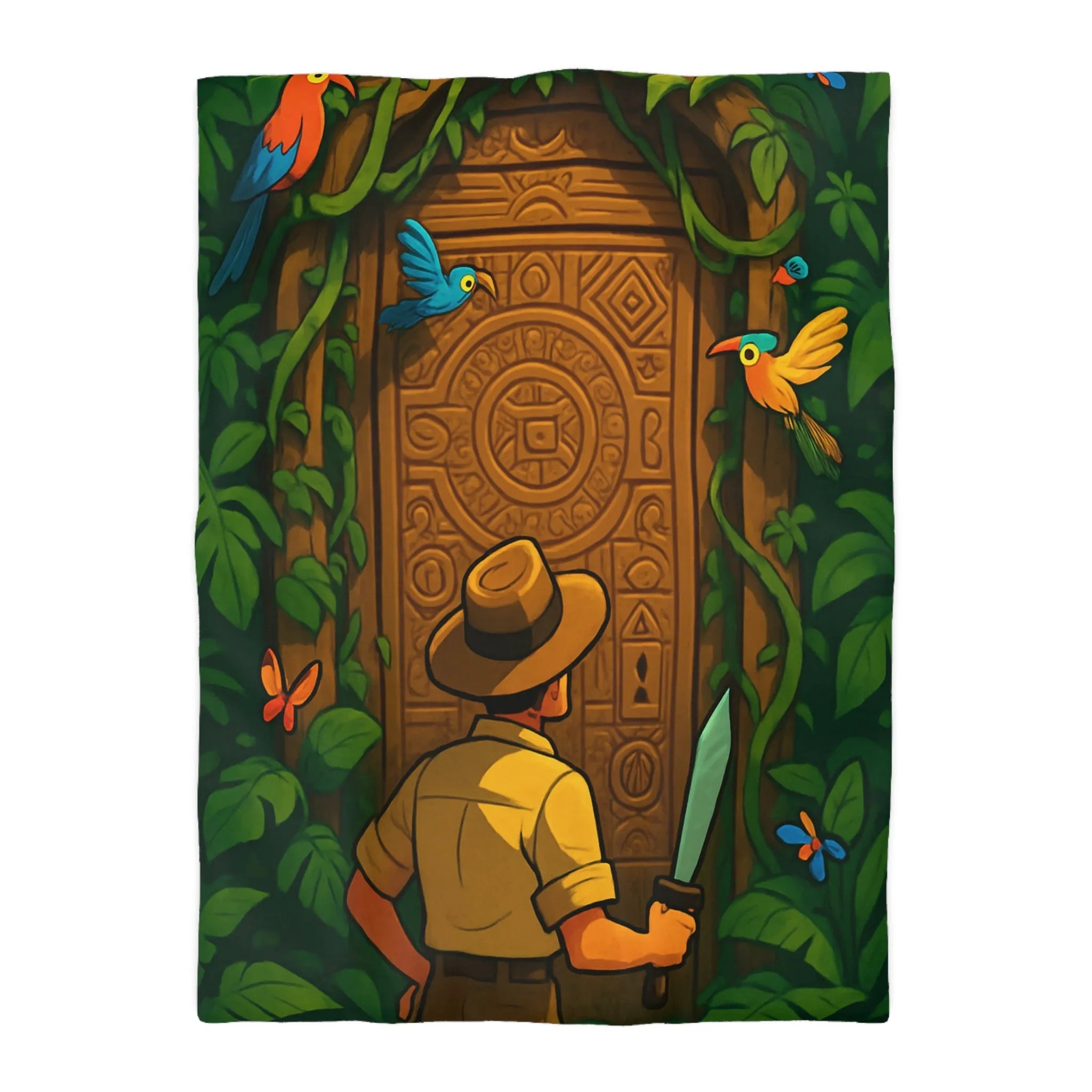 Housse De Couette Aventure Jungle Enjolivée De Motifs Anciens et Faune Colorée