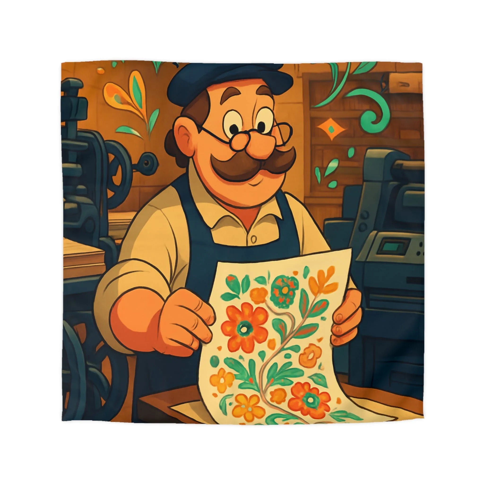 Housse de couette florale vintage joyeuse, artisan, motifs éclatants pour décoration chaleureuse charmante