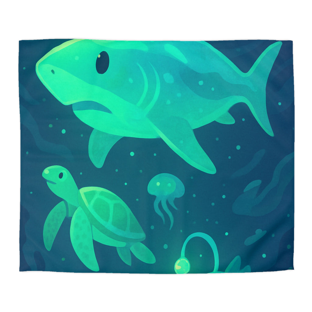 Housse de Couette Océan Lumineux avec Animaux Marins Amusants et Fantastiques Illustrés