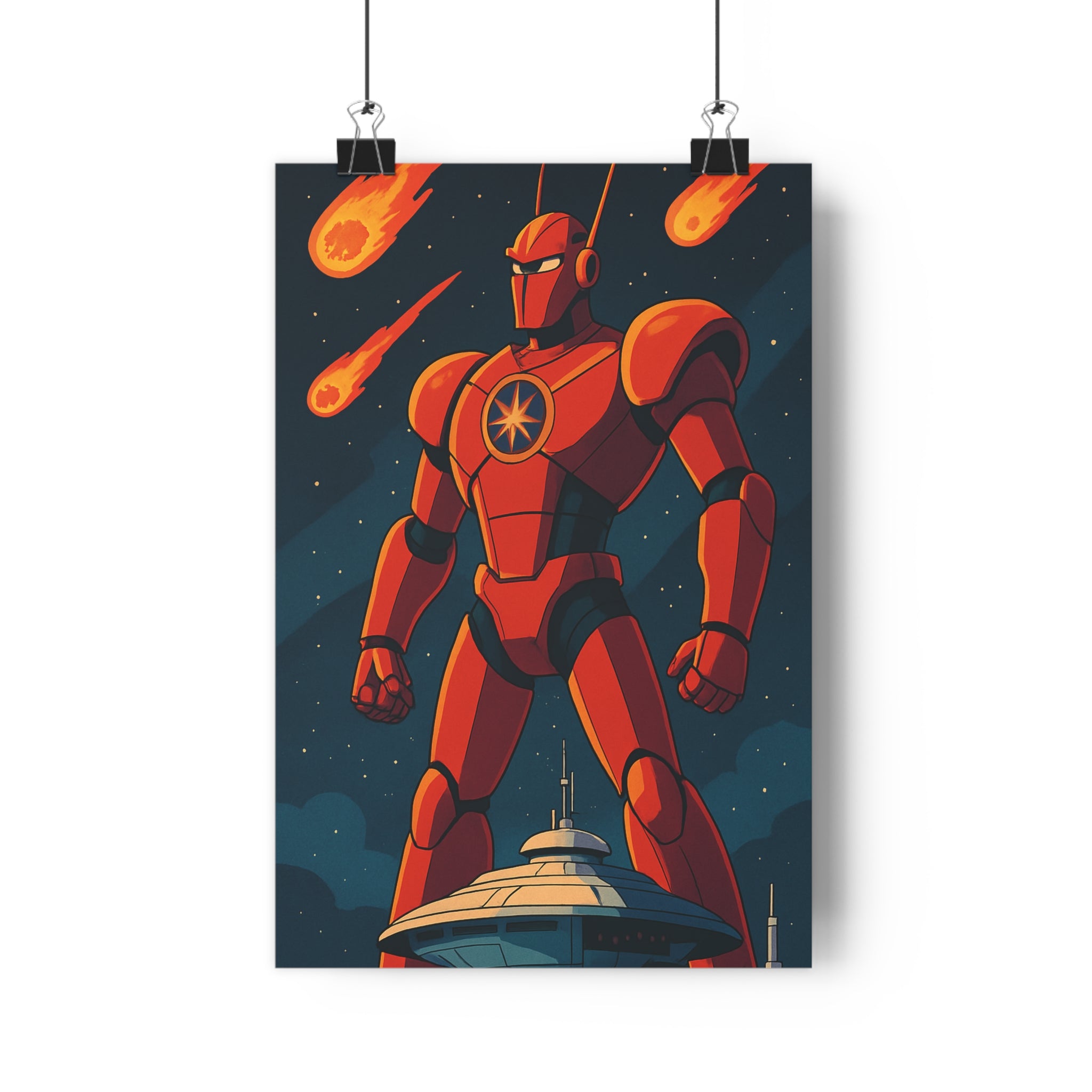 Poster décoratif robot géant anime rouge vibrant épique futuriste chambre dynamique couleurs étoilé qualité