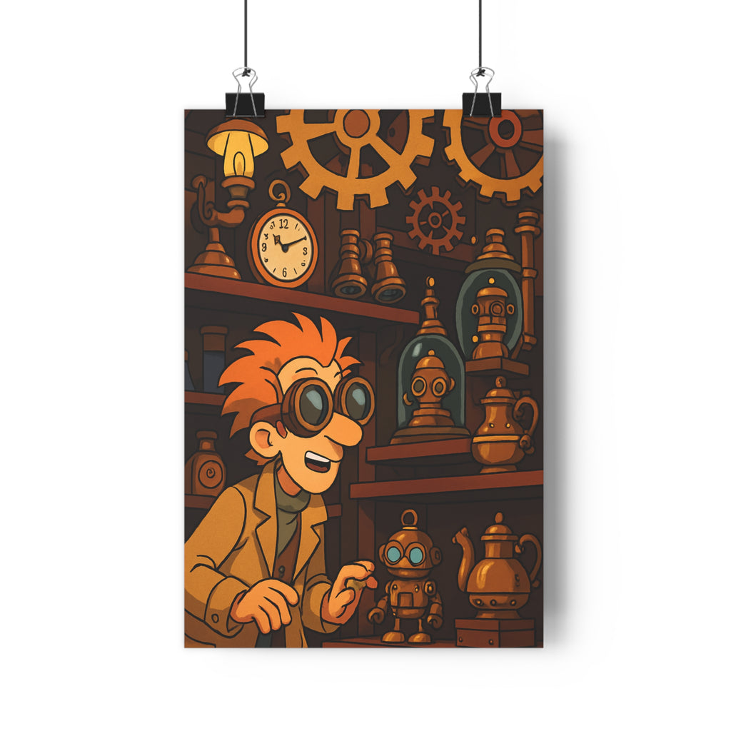 Poster décoratif steampunk rétrofuturiste mécanique cuivre ambiance aventure bureau chambre intrigue unique format 30x46