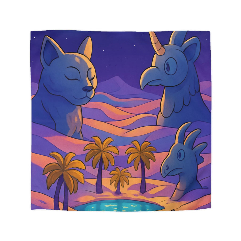 Housse de Couette Fantaisie Animaux Mystiques Sous Lune et Palmiers Étoilés