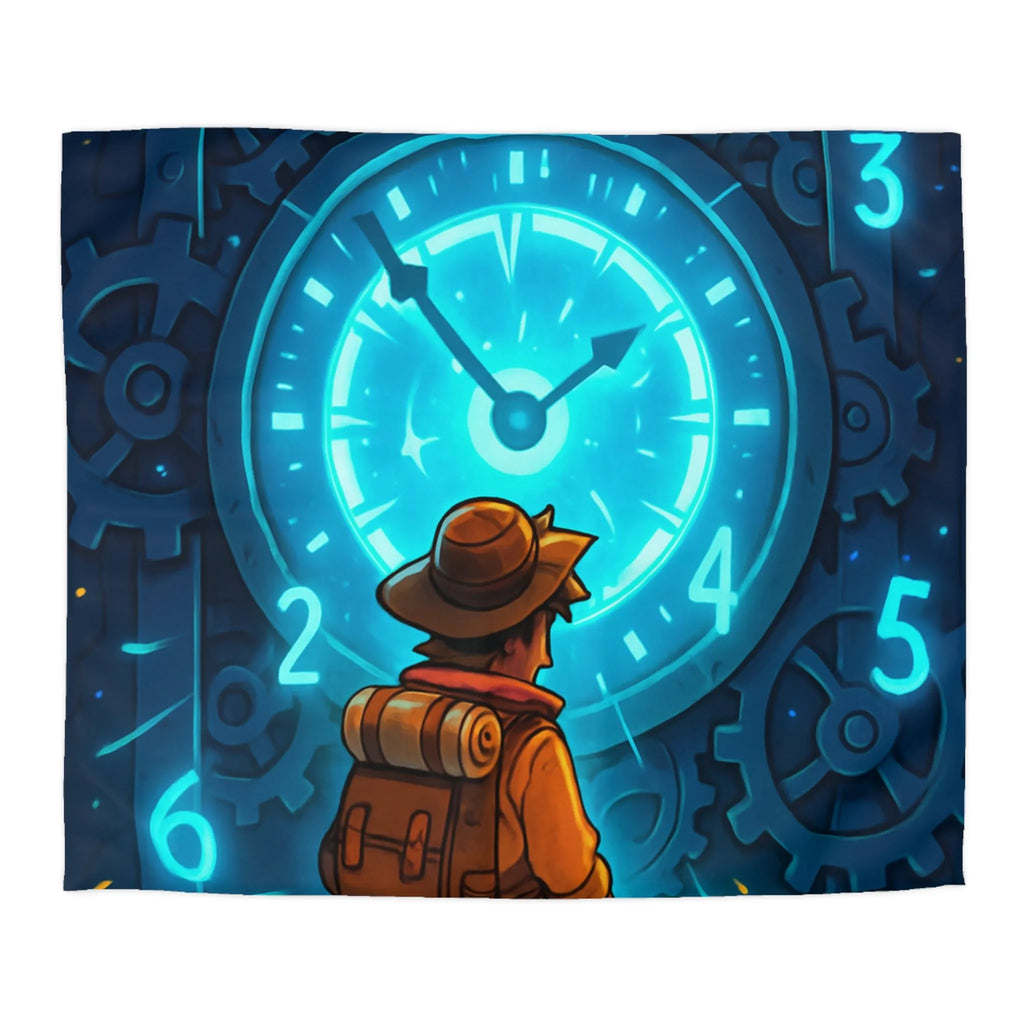 Housse de Couette Aventure Énigmatique Horloger Voyageur avec Éclairage Bleu Futuriste