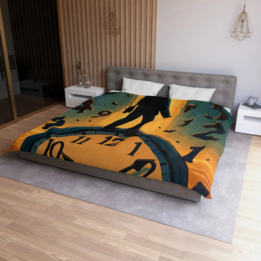 Housse de couette avec horloge mystique et voyageur des rêves en noir