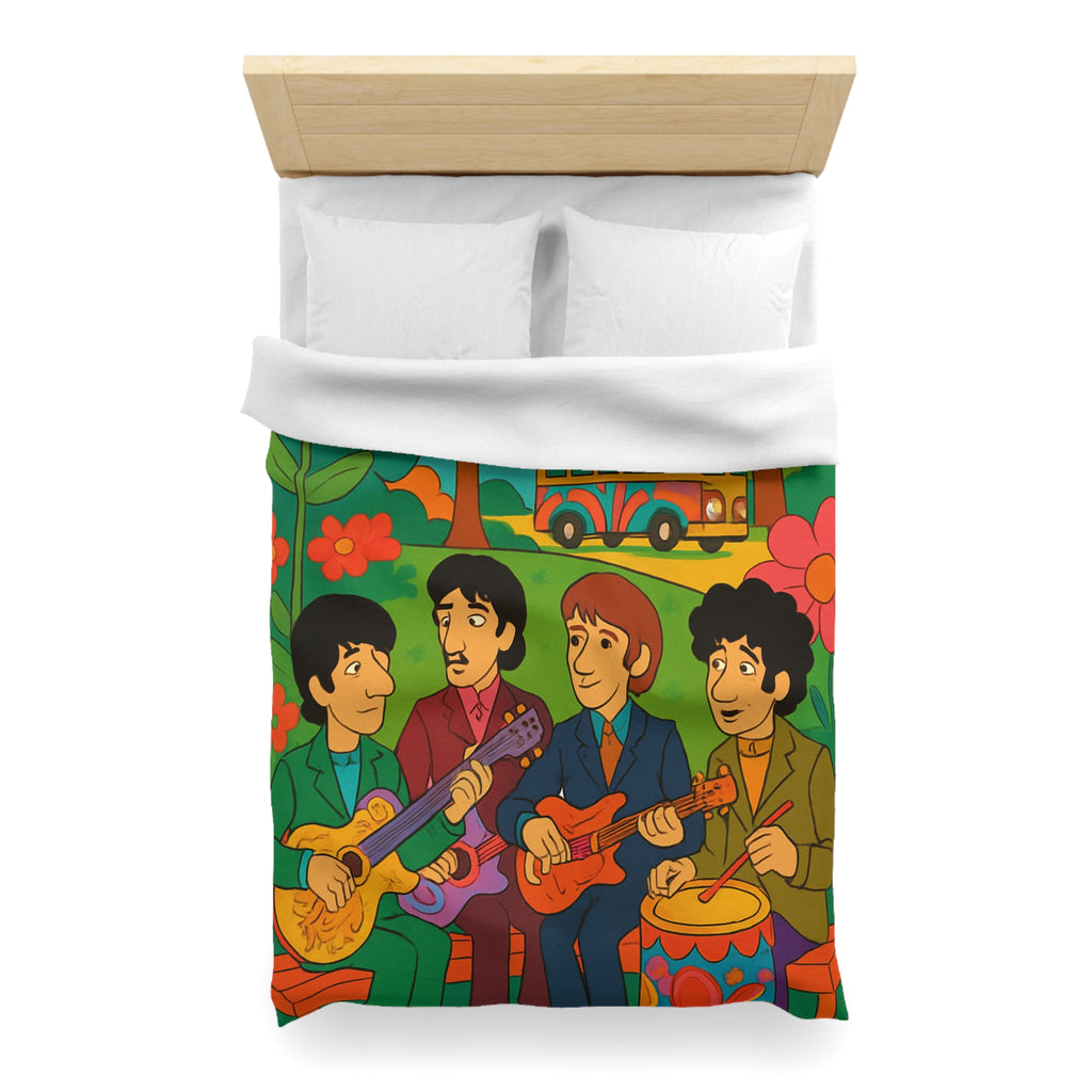 Housse de couette rétro colorée inspirée d'un groupe de musiciens animés en plein air