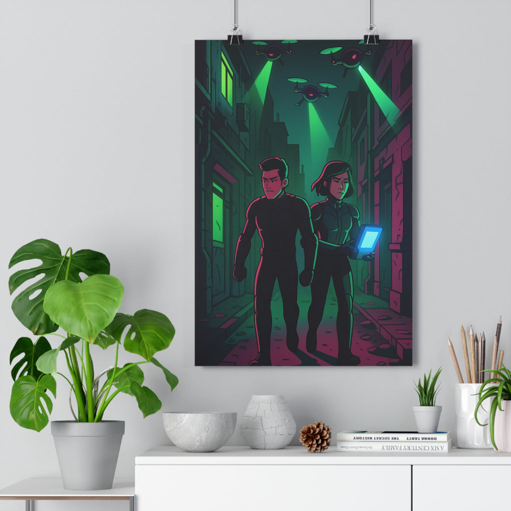 Poster décoratif futuriste néons vert sombre cartoon mystérieux technologie salon chambre ambiance dynamique qualité