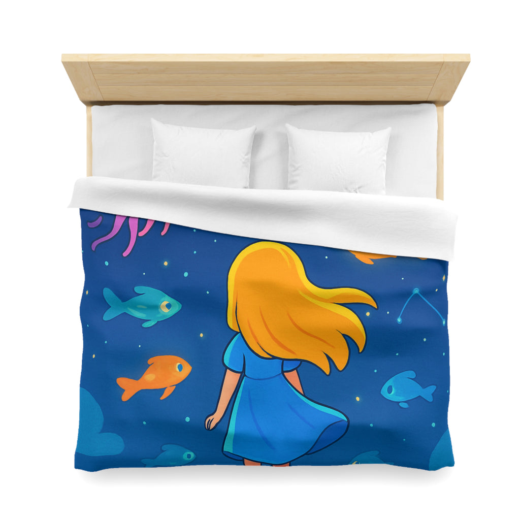 Housse de couette océane enfantine avec animaux marins, étoile ciel bleu magique