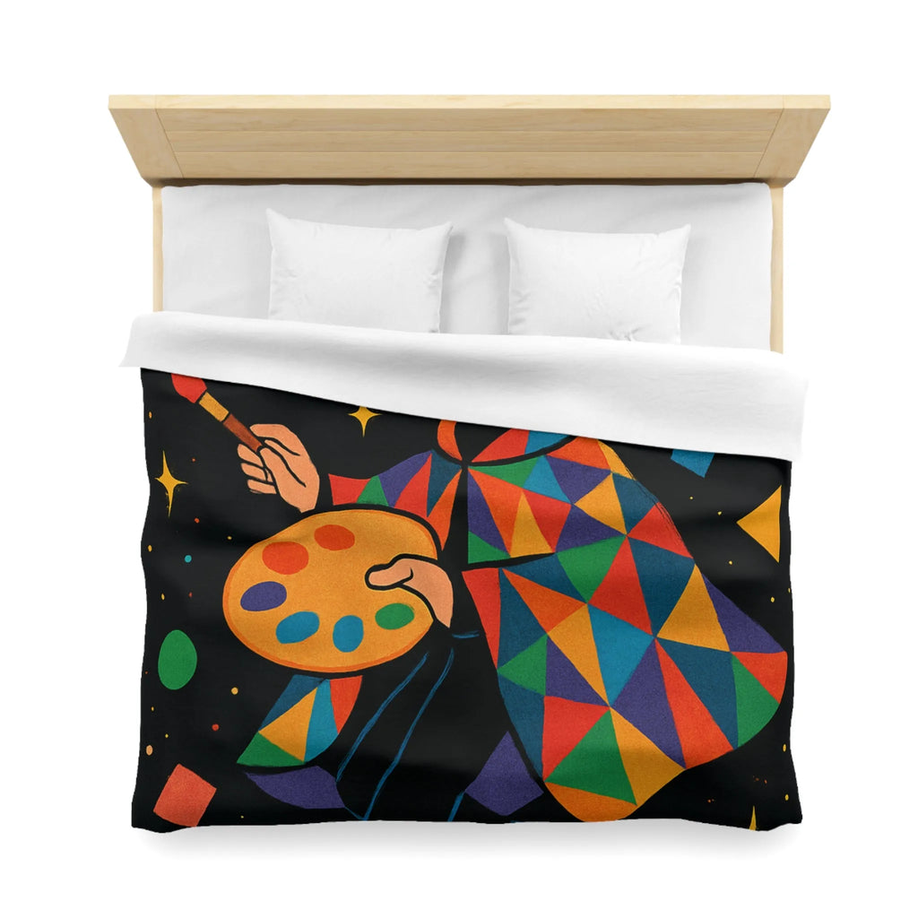 Housse de couette artiste colorée avec motifs géométriques et ciel étoilé magique