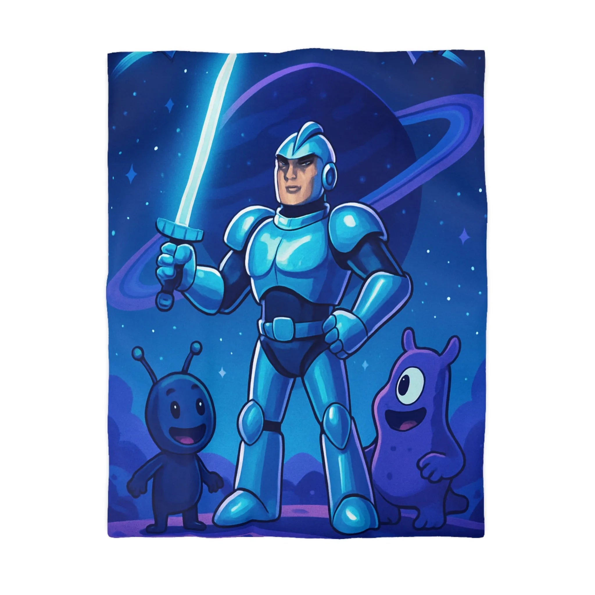 Housse de Couette Galactique: Héros en Armure et Aliens Amicaux dans l'Espace