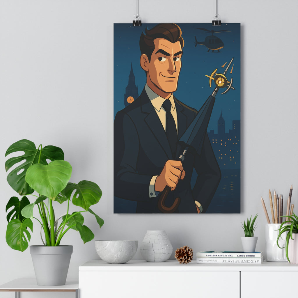 Poster décoratif personnage élégant costume moderne bleu noir nocturne mystérieux salon bureau chambre tendance