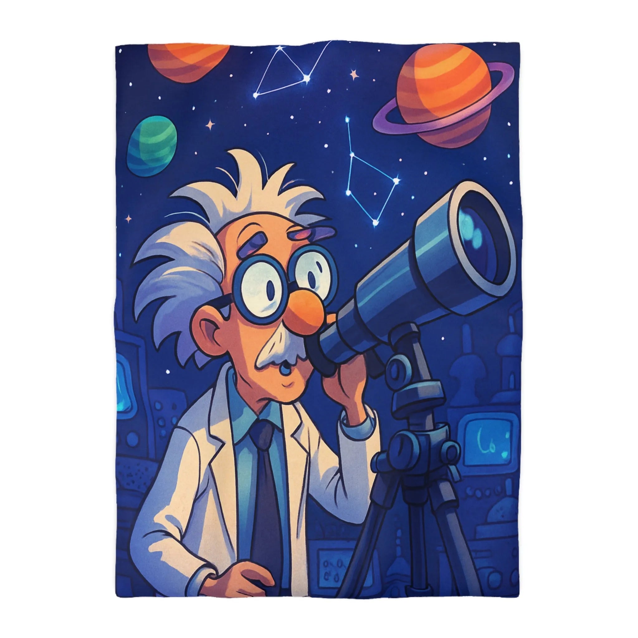 Housse de Couette Enseignant Passionné Astronomie Télescope Étoiles Planètes Enfants Chambre Décorative