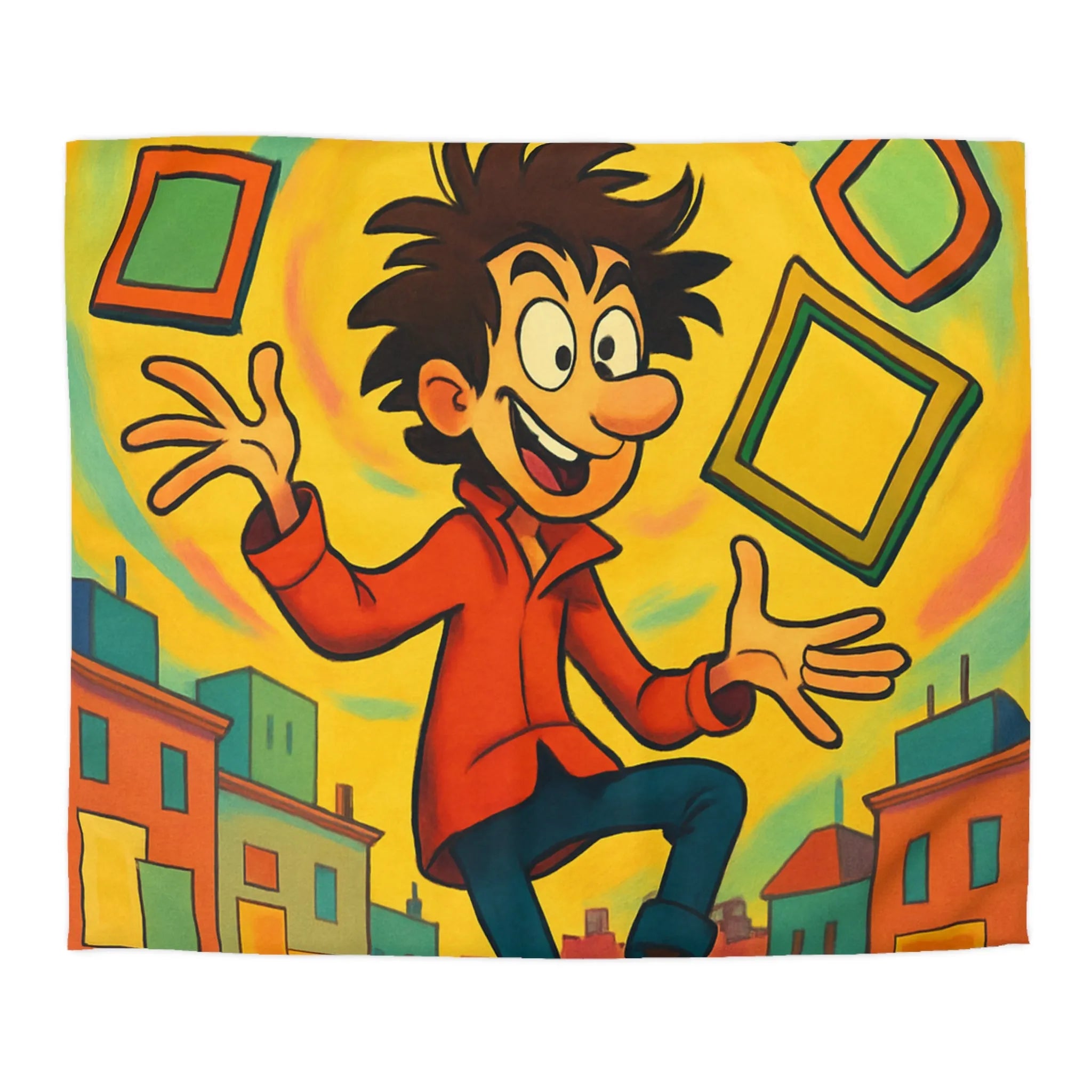 Housse de Couette Dynamique avec Illustration d'Énergie Vibrante et Cadres Géométriques Colorés