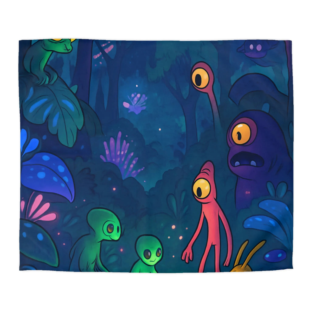 Housse de couette forêt magique avec créatures fantastiques et éclairage féérique luminescent