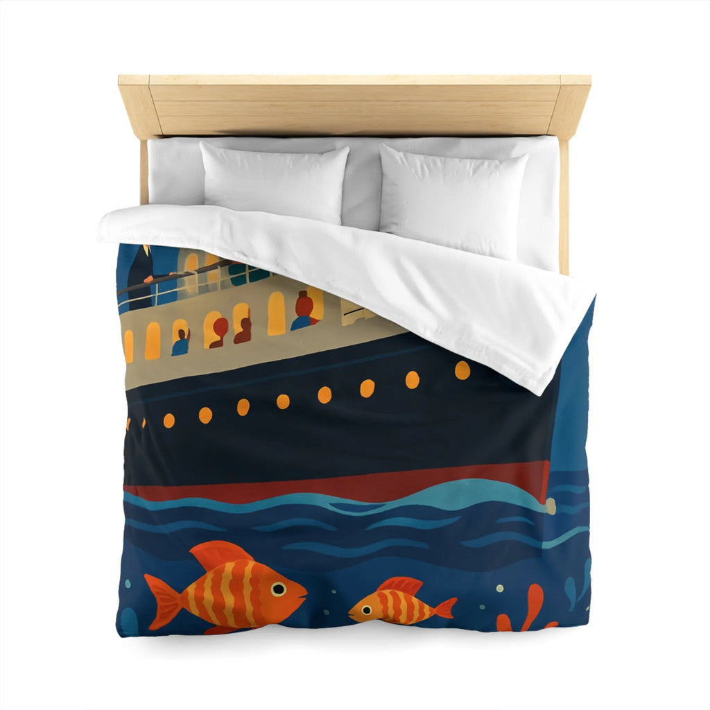 Housse de couette bateau rétro, poissons colorés, ambiance marine, nuit étoilée