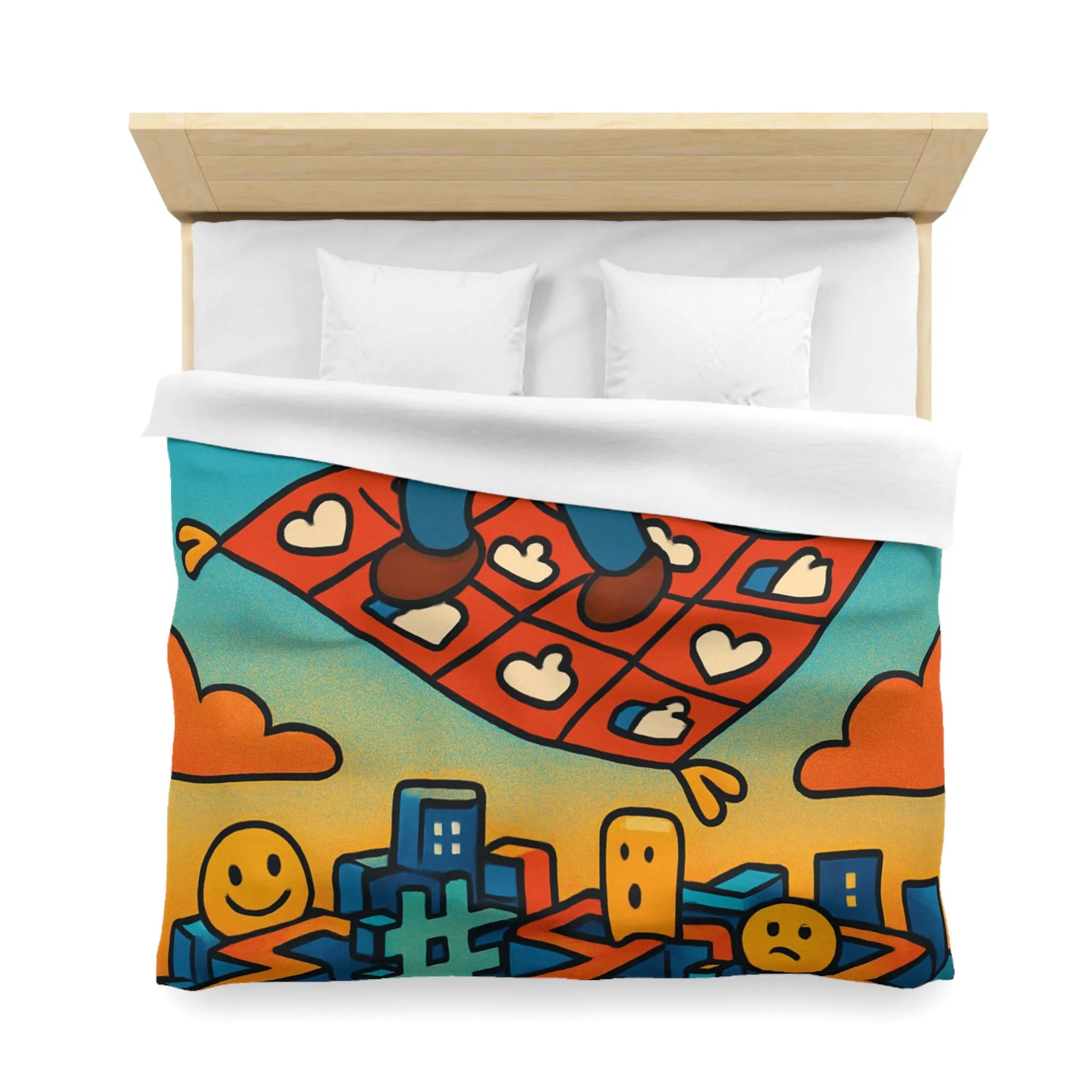 Housse de couette colorée avec un personnage sur un tapis volant magique